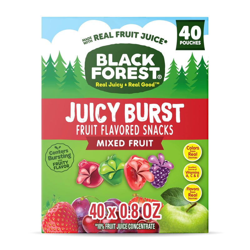 Black Forest, Juicy Burst, Fruit Flavored Snacks, Mixed Fruit Flavors, A Juicy Burst of Natural Flavors, Made with Real Fruit Juice, 0.8 oz 40 ct - Image 1