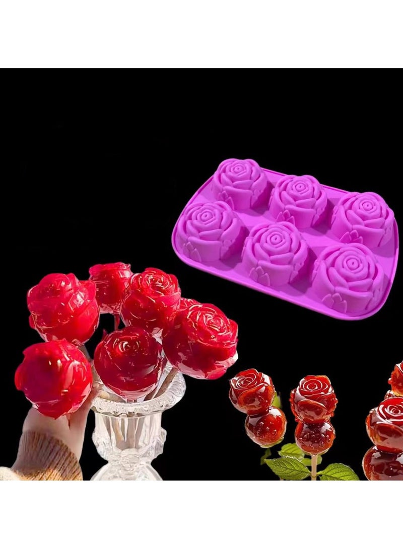 6 ثقب زهرة الورد صابون يدوي شمعة قالب سيليكون كعكة قالب صينية الخبز الكعك قالب روز مكعبات الثلج - Image 1