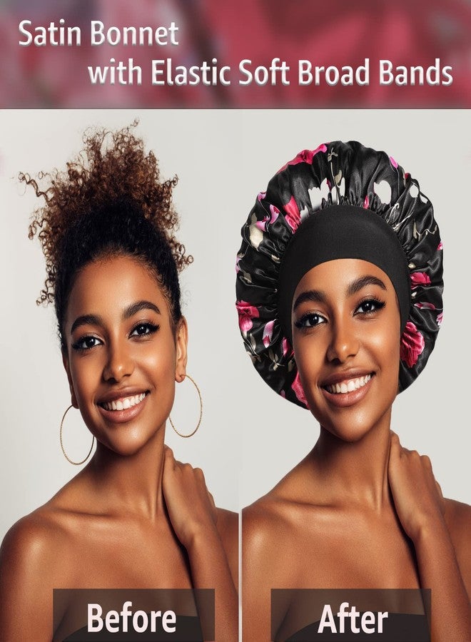 vidsel 4PCS Satin Bonnet, Bonnets for Women, Silk Hair Bonnet for Sleeping, Wide Band Sleep Cap for Curly Hair Braids - Image 3