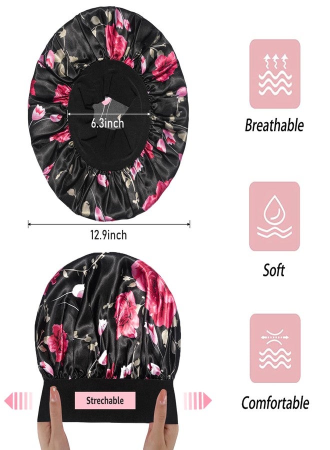 vidsel 4PCS Satin Bonnet, Bonnets for Women, Silk Hair Bonnet for Sleeping, Wide Band Sleep Cap for Curly Hair Braids - Image 4