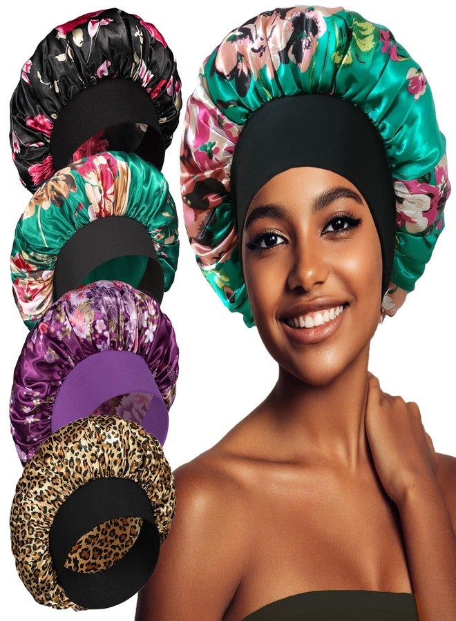 vidsel 4PCS Satin Bonnet, Bonnets for Women, Silk Hair Bonnet for Sleeping, Wide Band Sleep Cap for Curly Hair Braids - Image 1
