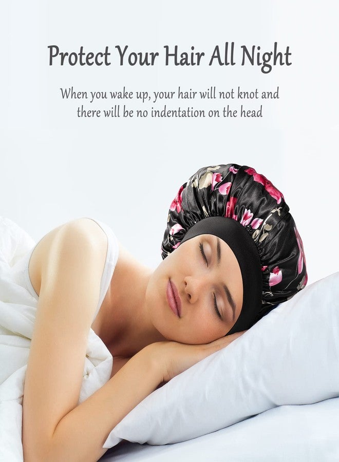 vidsel 4PCS Satin Bonnet, Bonnets for Women, Silk Hair Bonnet for Sleeping, Wide Band Sleep Cap for Curly Hair Braids - Image 5
