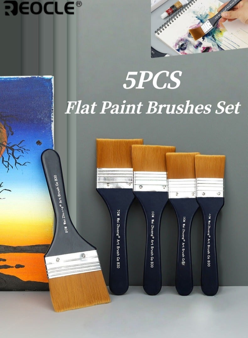 REOCLE 5PCS Flat Paint Brushes Set Multi Purpose Assorted Size Wall Brushes Flat Artist Paint Brush for Home Barbecue Oil Painting and Furniture Painting Projects - Image 1