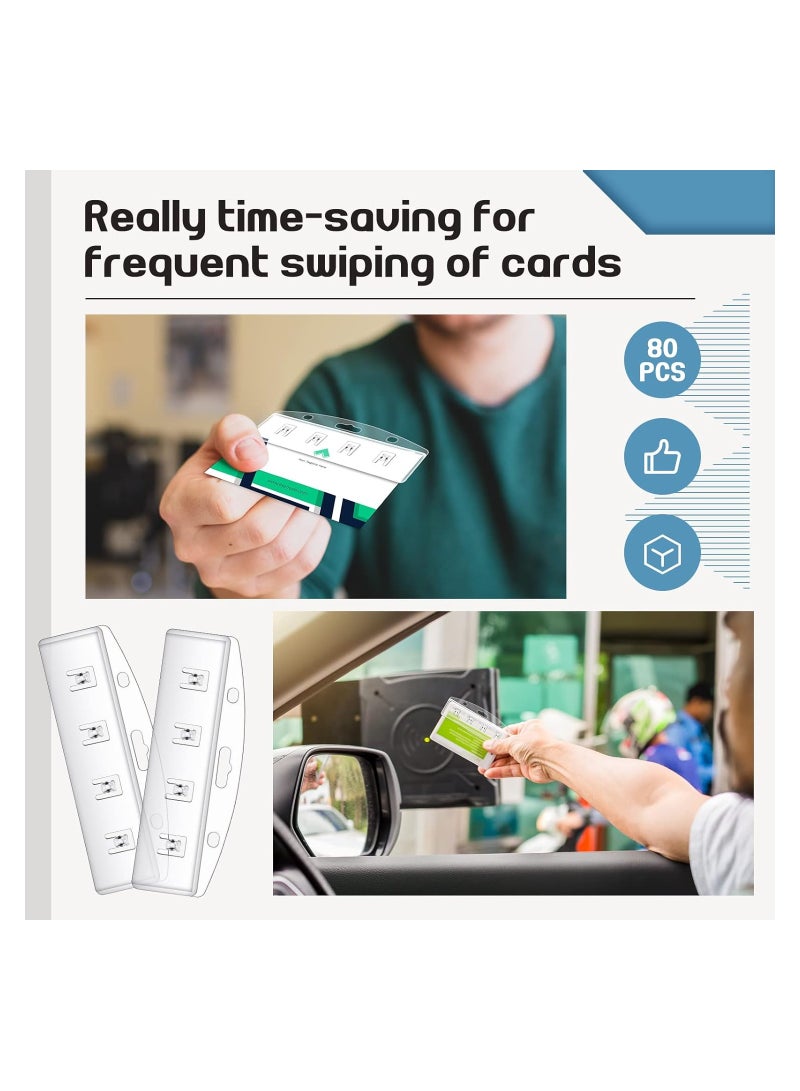 SYOSI 30 Pack Swipe Card Holder, Horizontal Half Card ID Badge Holders, with Grippers Hard Plastic, Easy Access Rigid Transparent Protectors, Sleeves Frosted Pouches, for POS Magnetic Credit Card Passes  - Image 3