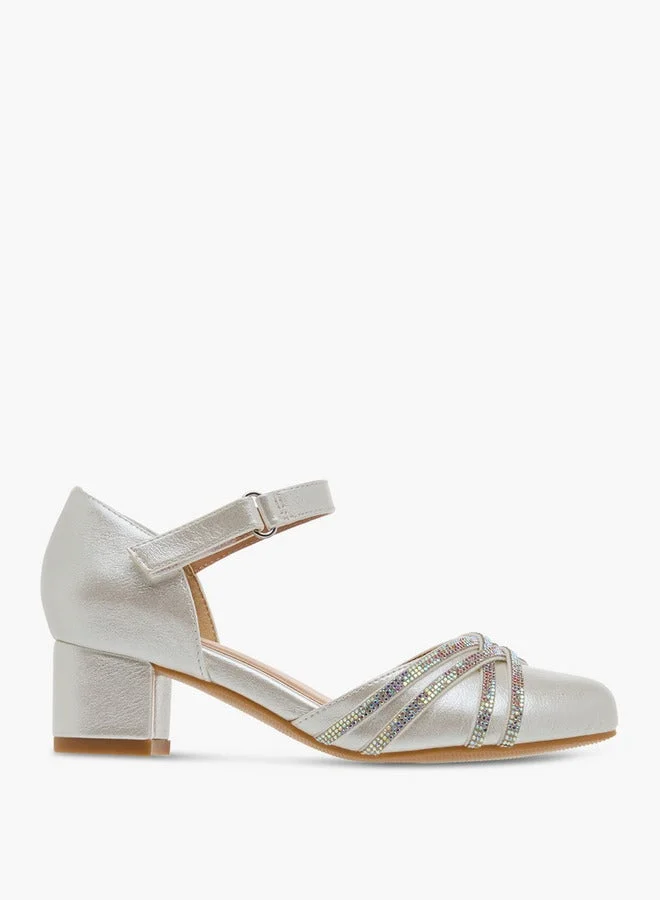 سيليست Girls Embellished Block Heel Shoes with Hook and Loop Closure
