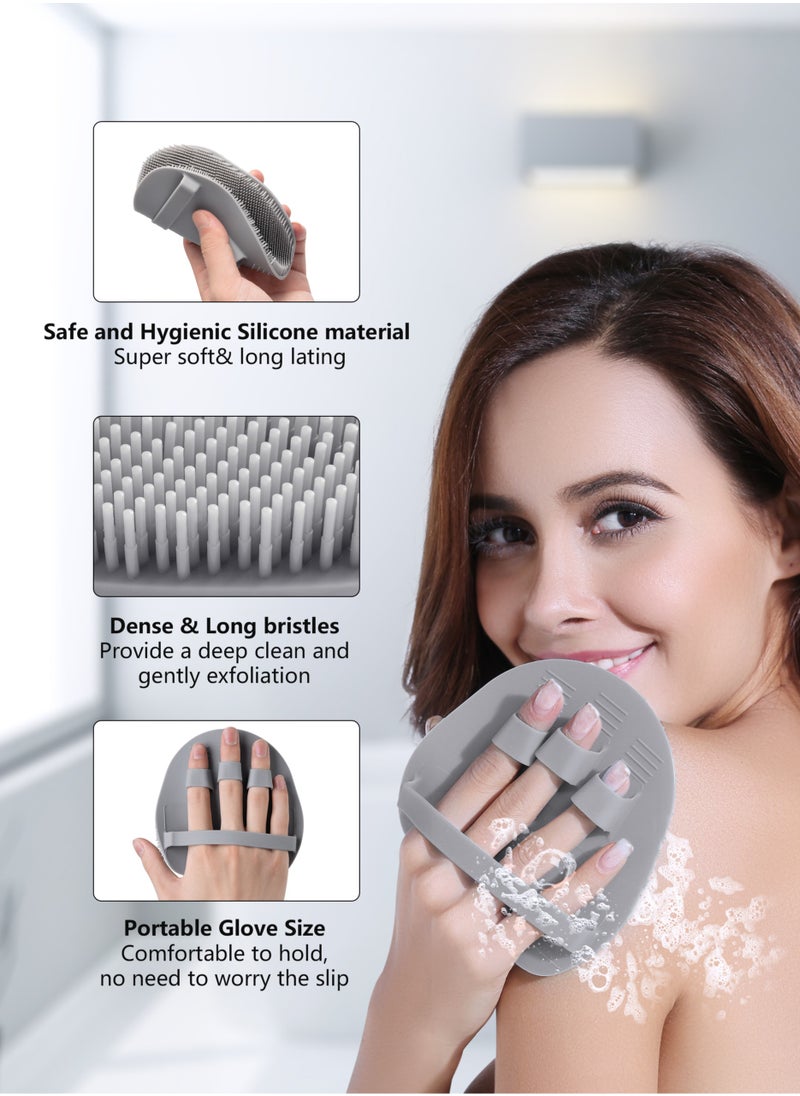HieerBus - Silicone Body Brush, Bath Back Cleaning Scrubber, Shower Sponge Glove, Exfoliating Body Brush for Wet or Dry Brushing, More Hygienic (Gray) - Image 1