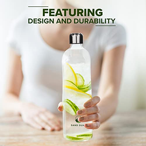 SAND DUNE Set of 3, 750 ml Each MCA Glass water bottle, with Leak-Proof Airtight Stainless-Steel Lid for Water, Smoothie, Juices - Reusable Travel Glass Drinking Fridge Bottles - Image 3