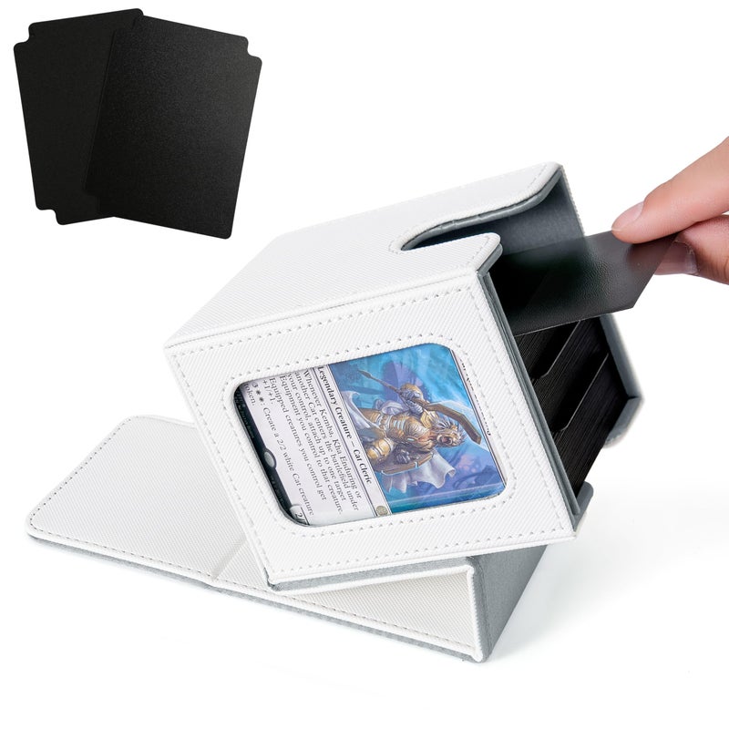 Venssu Mtg Deck Box For Commander Display Card Deck Box Fits 100 Double Sleeved Cards  Tcg Card Storage Box (White And Grey  1 Window) - Image 1