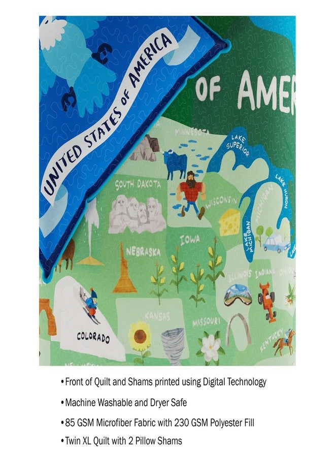 لافيش هوم طقم لحاف من ثلاث قطع - مقاس توين إكس إل وغطاءا وسادة - مصنوع من ألياف دقيقة مضادة للحساسية - مزين بمعالم ورموز الولايات الخمسين والنسر الأمريكي من إنتاج LHC - Image 3
