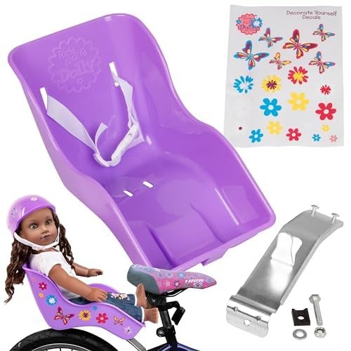 Ride Along Dolly Doll Bicycle Seat Bike Seat (Purple) with Decorate Yourself Decals (Fits Standard Sized Dolls and Stuffed Animals) - Purple - Image 1
