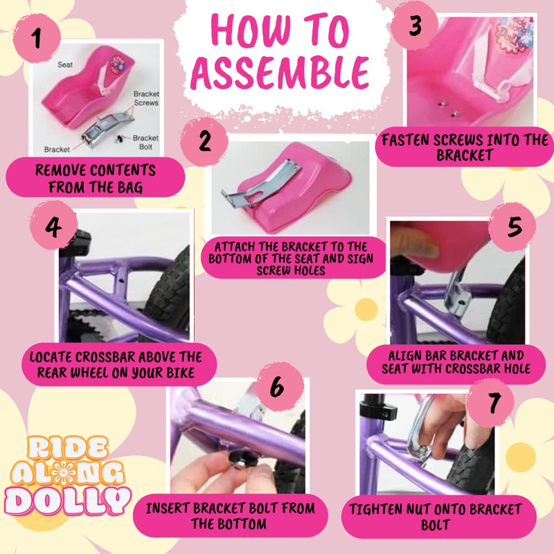 Ride Along Dolly Doll Bicycle Seat Bike Seat (Purple) with Decorate Yourself Decals (Fits Standard Sized Dolls and Stuffed Animals) - Purple - Image 3