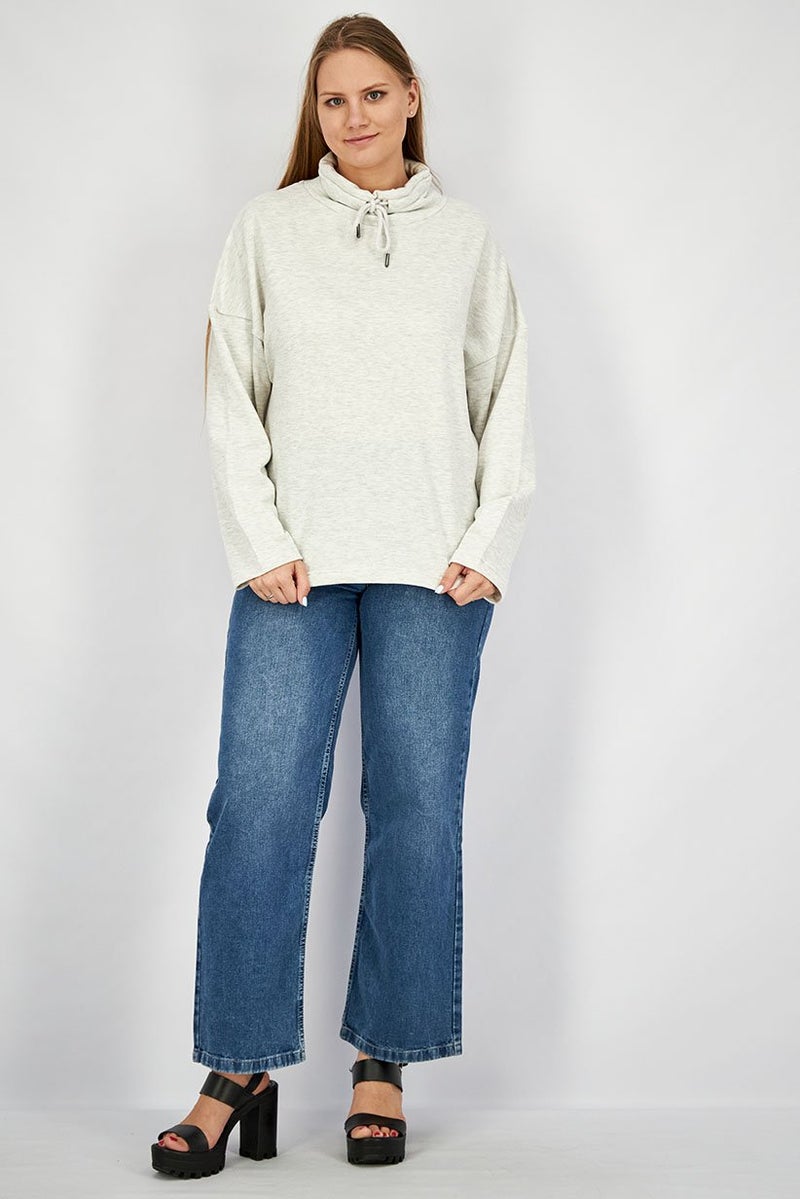 XOXO Women High Neck Plain Long Sleeves Sweatshirt, Grey - Image 3