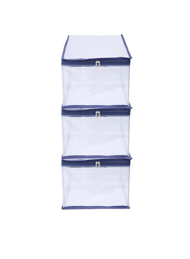 ABBASI Saree Cover Storage Bag Big for Clothes with Zip Organizer for Wardrobe, transparent Large Design Boxes (Blue, Pack of 3) - Image 1