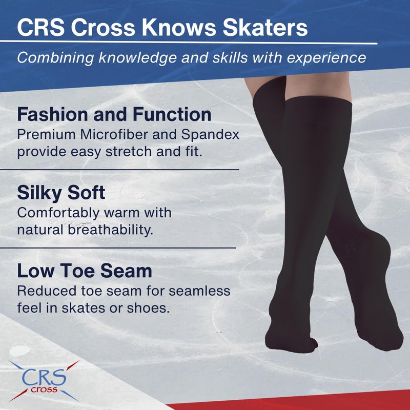 CRS Cross Figure Skating Socks (2 Pair) Premium Knee High Tights for Ice Skates, Footed Skate Sock, Ice Skating and Dance (Biellmann Black) - Image 3