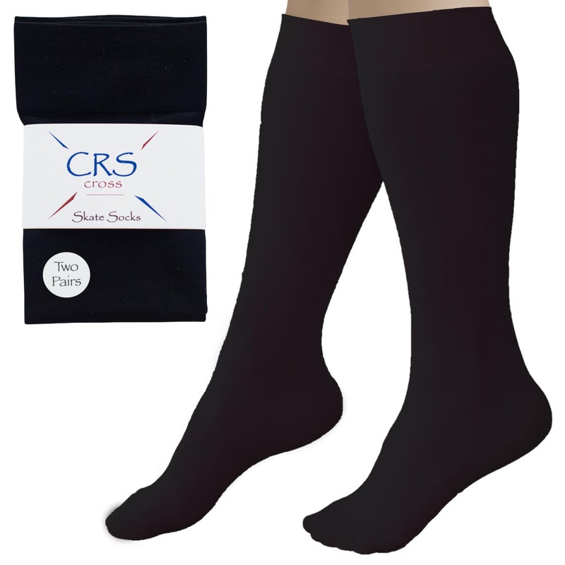 CRS Cross Figure Skating Socks (2 Pair) Premium Knee High Tights for Ice Skates, Footed Skate Sock, Ice Skating and Dance (Biellmann Black) - Image 1