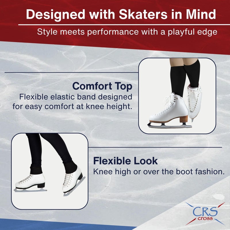 CRS Cross Figure Skating Socks (2 Pair) Premium Knee High Tights for Ice Skates, Footed Skate Sock, Ice Skating and Dance (Biellmann Black) - Image 4