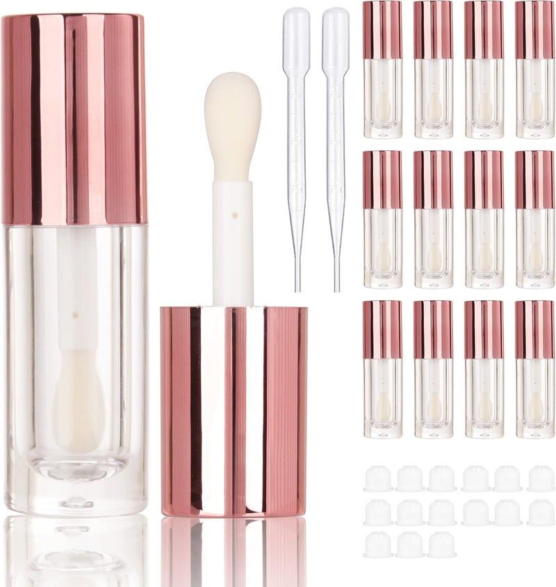 COSIDEA 14pcs Empty 6ml big doe foot wand Chunky lip gloss tubes for DIY lipgloss,Pink round lipgloss containers tubes with thick wand (Rose gold) - Image 1
