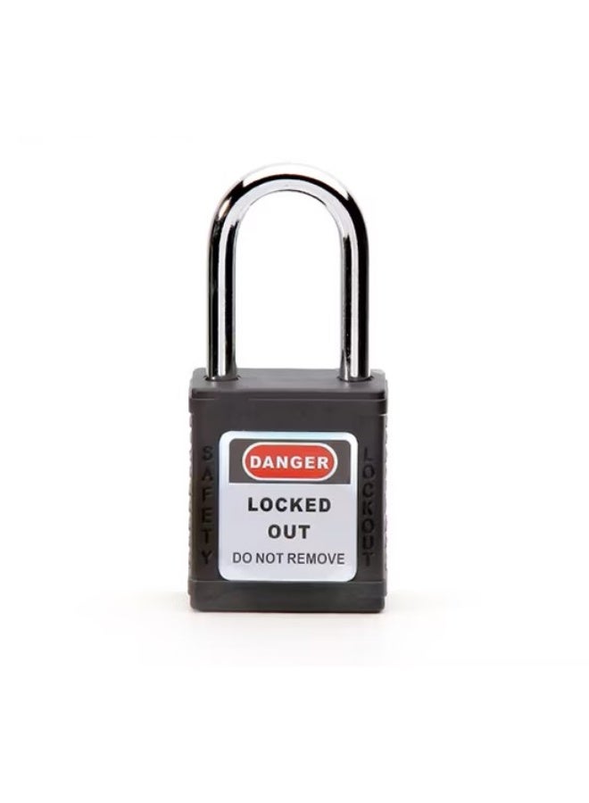 Giffex Locked Out Thermoplastic Safety Padlock With Key Industrial Lockout Long Steel Shackle For Chemical Electric Industrial Automotive (Black) - Image 1