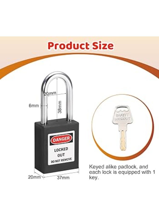 Giffex Locked Out Thermoplastic Safety Padlock With Key Industrial Lockout Long Steel Shackle For Chemical Electric Industrial Automotive (Black) - Image 3