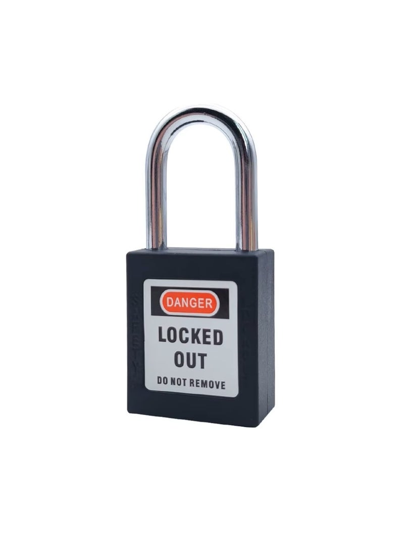 Giffex Locked Out Thermoplastic Safety Padlock With Key Industrial Lockout Long Steel Shackle For Chemical Electric Industrial Automotive (Black) - Image 2