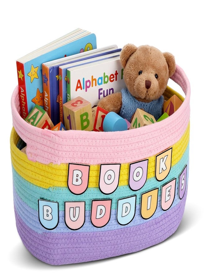 Remerry Book Buddies Basket Pastel Reading Corner Decor 14.7x 9.8 x 8.8 Inch Rainbow Woven Storage Basket Set, Decorative Organizer Bins, Book Organizer for Back to School Nursery Classroom Room Decor - Image 1