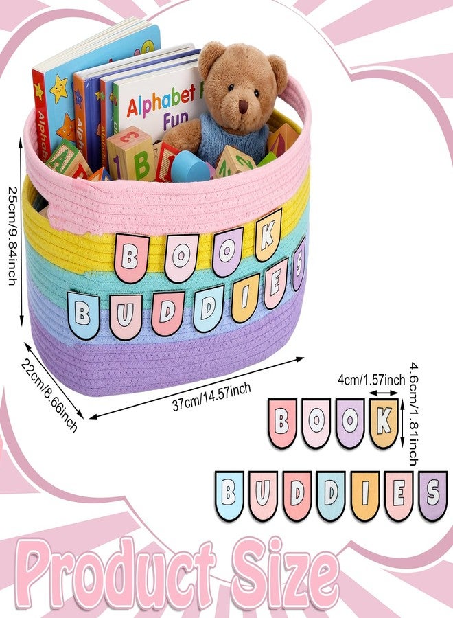 Remerry Book Buddies Basket Pastel Reading Corner Decor 14.7x 9.8 x 8.8 Inch Rainbow Woven Storage Basket Set, Decorative Organizer Bins, Book Organizer for Back to School Nursery Classroom Room Decor - Image 2