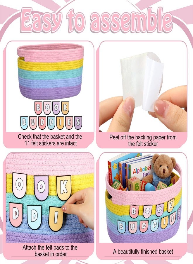 Remerry Book Buddies Basket Pastel Reading Corner Decor 14.7x 9.8 x 8.8 Inch Rainbow Woven Storage Basket Set, Decorative Organizer Bins, Book Organizer for Back to School Nursery Classroom Room Decor - Image 4