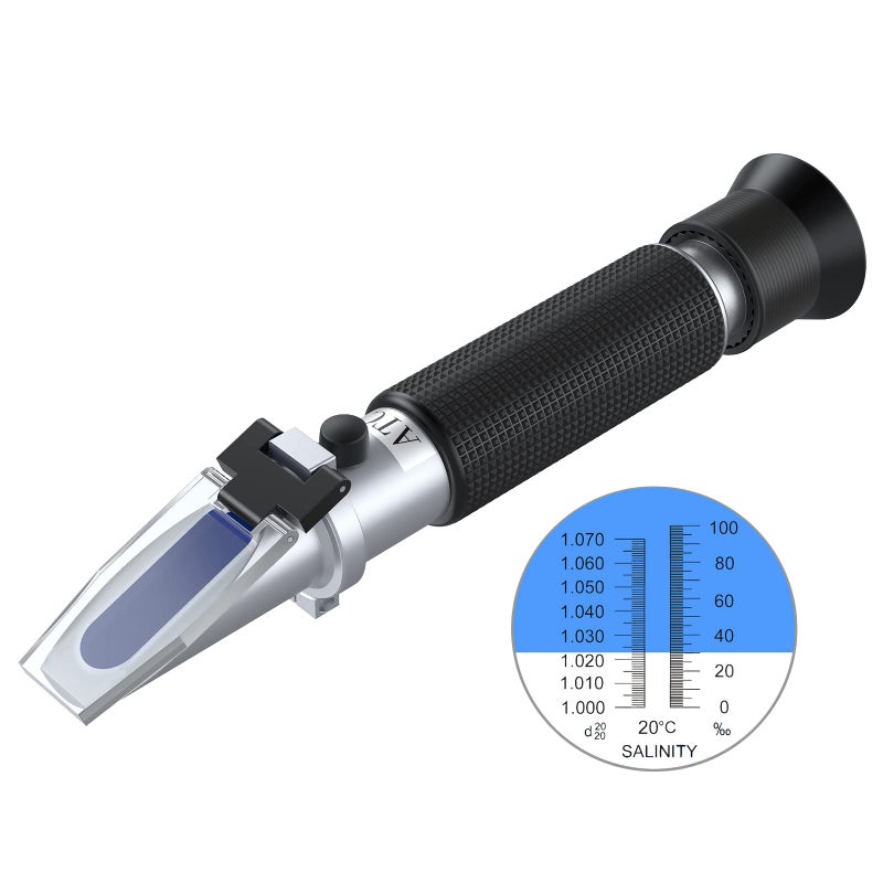 AUTOUTLET Salinity Refractometer,Automatic Temperature Compensation Salt Water Tester Hydrometer 0-100ppt & 1.000-1.070 Specific Gravity ATC Refractometer for Sea Water Aquarium Tank, Marine Industry - Image 1