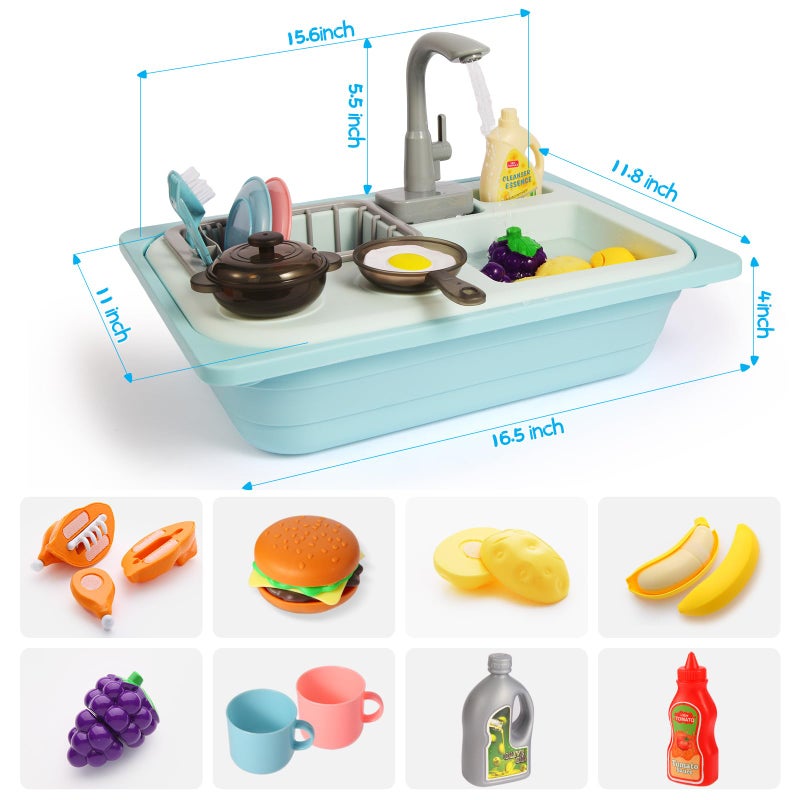 Asweets Color Changing Kitchen Sink Toys, Toddler Sink Toys with Running Water, Pretend Play Toys with Upgraded Faucet, Automatic Water Cycle System (Blue) - Image 3