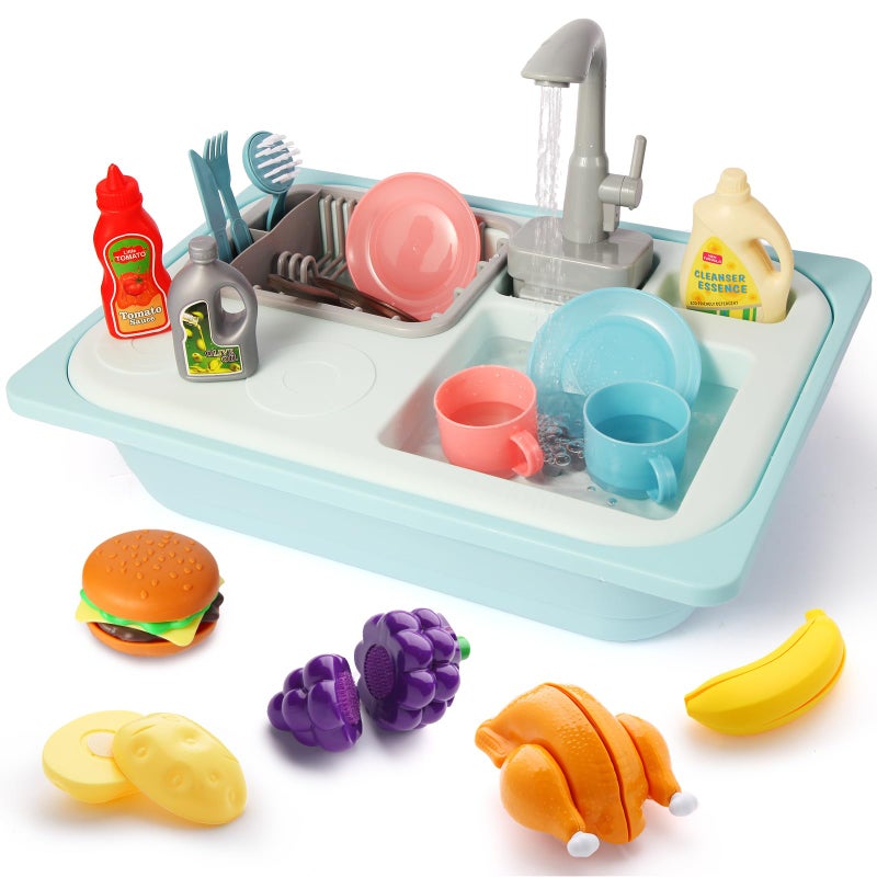 Asweets Color Changing Kitchen Sink Toys, Toddler Sink Toys with Running Water, Pretend Play Toys with Upgraded Faucet, Automatic Water Cycle System (Blue) - Image 1