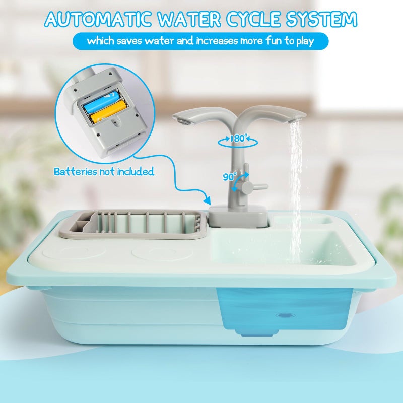Asweets Color Changing Kitchen Sink Toys, Toddler Sink Toys with Running Water, Pretend Play Toys with Upgraded Faucet, Automatic Water Cycle System (Blue) - Image 2