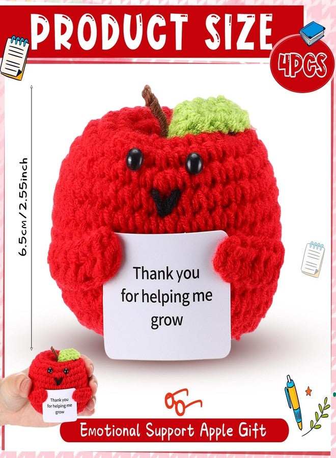 Seenelling 4 Pcs Teacher Appreciation Gift Apple Thank You for Helping Me Grow Handmade Crochet Apple with Message Card for Teacher's Day Cute Thank You Gift for Graduation Birthday Women Office Decor - Image 2