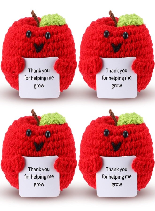 Seenelling 4 Pcs Teacher Appreciation Gift Apple Thank You for Helping Me Grow Handmade Crochet Apple with Message Card for Teacher's Day Cute Thank You Gift for Graduation Birthday Women Office Decor - Image 1
