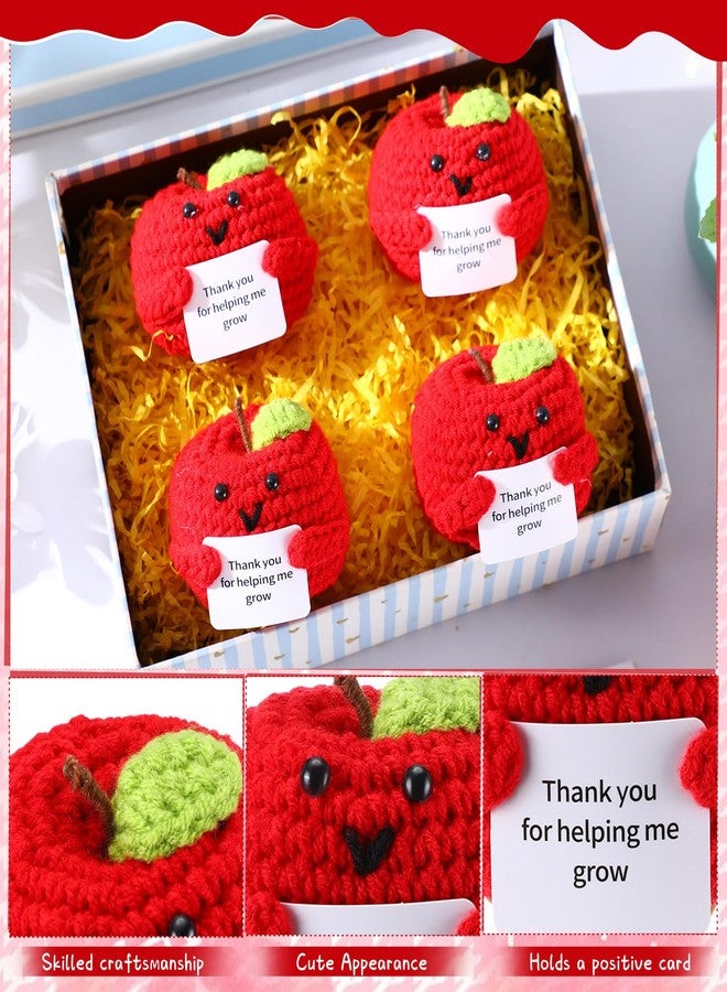 Seenelling 4 Pcs Teacher Appreciation Gift Apple Thank You for Helping Me Grow Handmade Crochet Apple with Message Card for Teacher's Day Cute Thank You Gift for Graduation Birthday Women Office Decor - Image 3