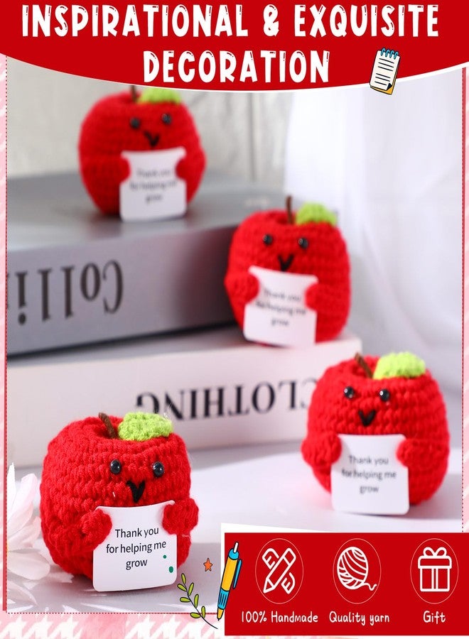 Seenelling 4 Pcs Teacher Appreciation Gift Apple Thank You for Helping Me Grow Handmade Crochet Apple with Message Card for Teacher's Day Cute Thank You Gift for Graduation Birthday Women Office Decor - Image 4