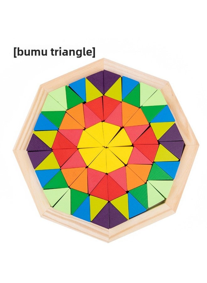 Children's Wooden Early Education Fun Jigsaw Puzzle Rainbow Building Blocks Large Disc Variety Modeling Puzzle Puzzle Puzzle Educational Toys-Color:Three-dimensional Baimu Triangle - Image 1
