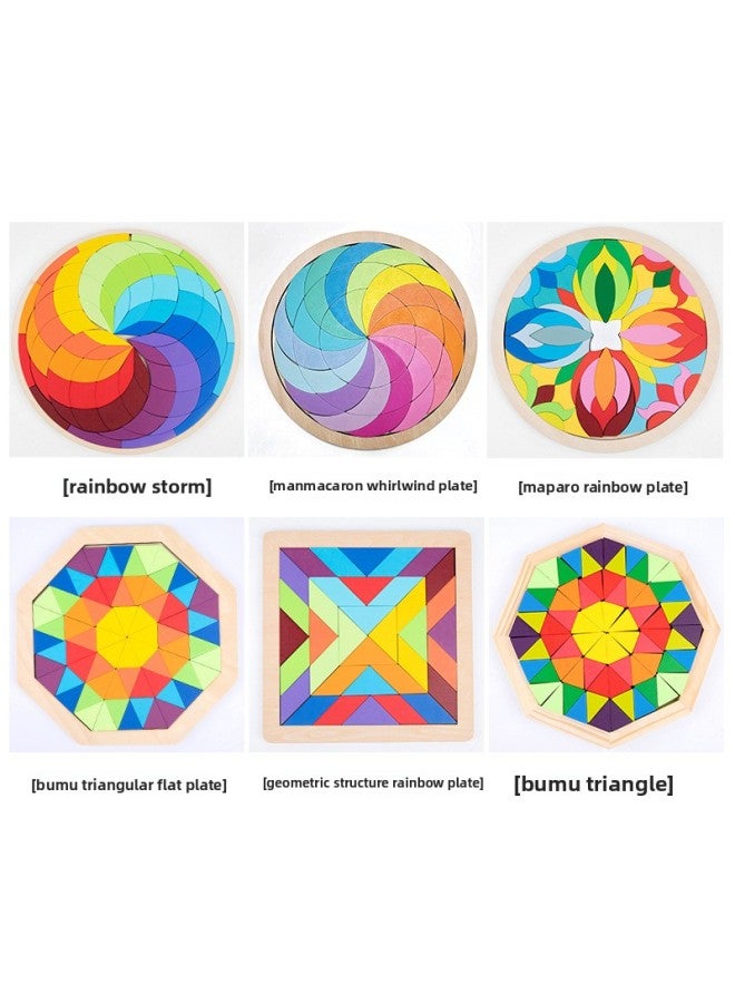 Children's Wooden Early Education Fun Jigsaw Puzzle Rainbow Building Blocks Large Disc Variety Modeling Puzzle Puzzle Puzzle Educational Toys-Color:Three-dimensional Baimu Triangle - Image 4