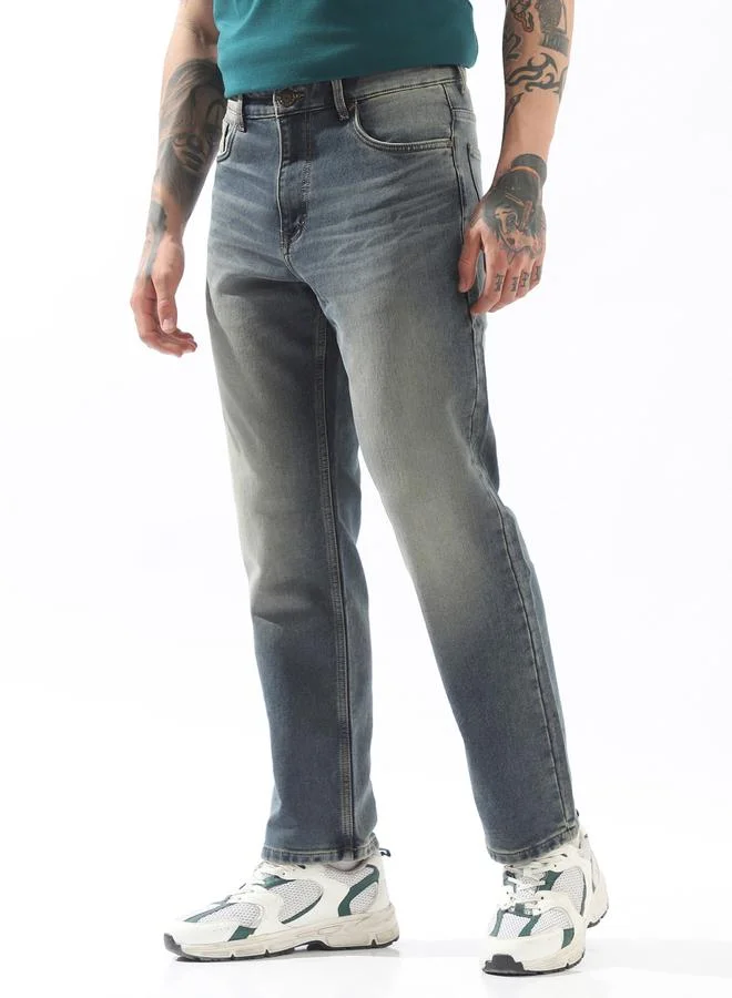 HIGH STAR Men Relaxed Straight Fit Mid-Rise Heavy Fade Jeans