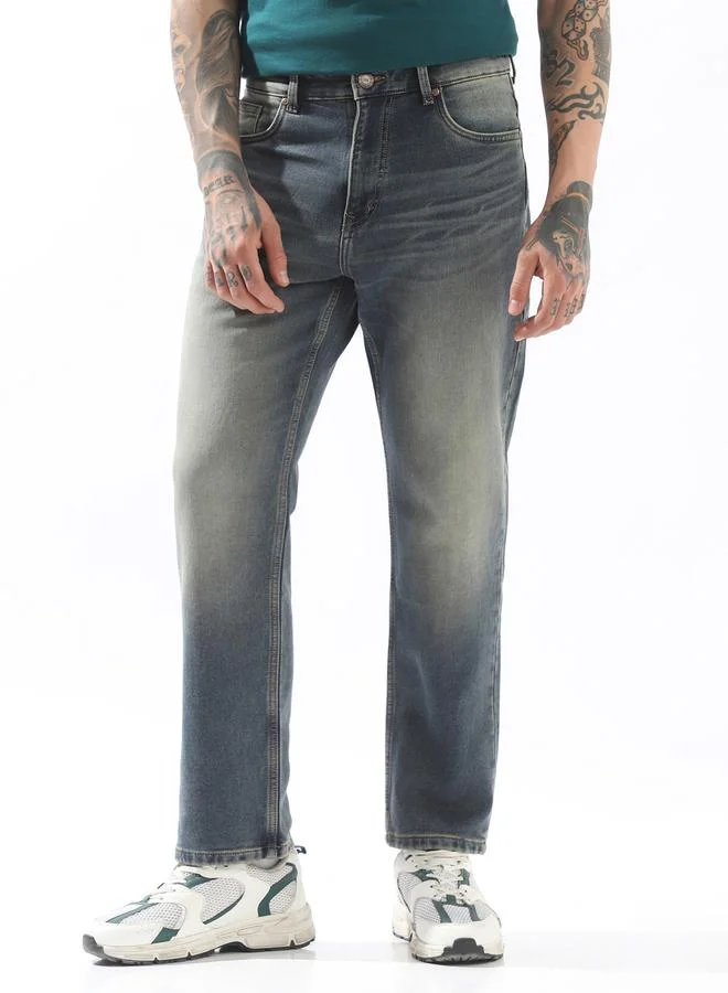 HIGH STAR Men Relaxed Straight Fit Mid-Rise Heavy Fade Jeans