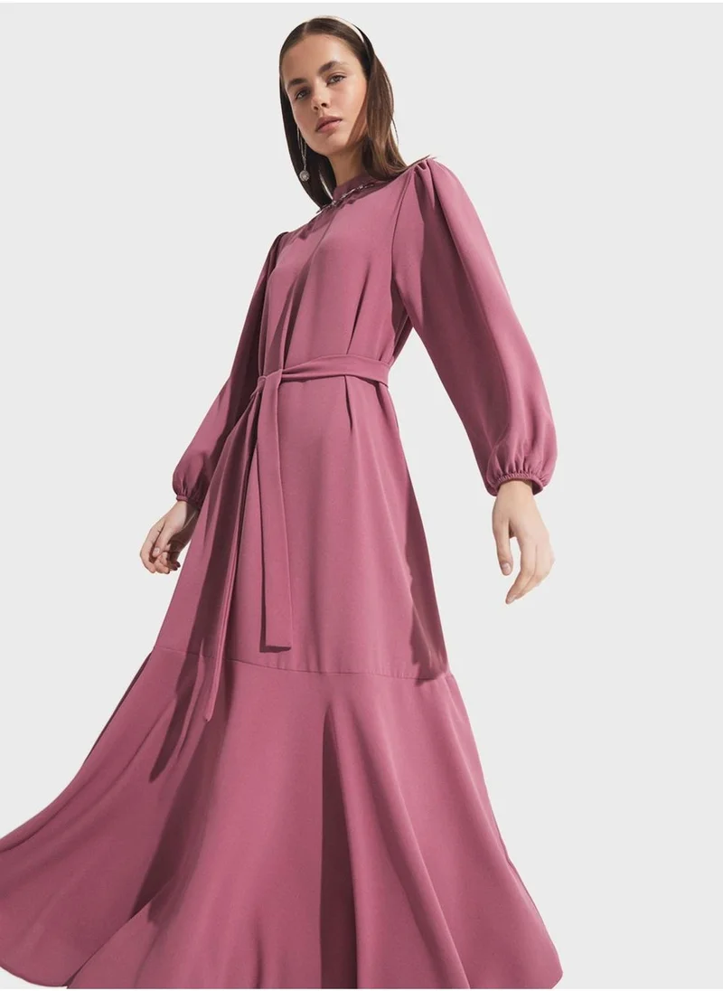 JUNE Tiered Belted Dress