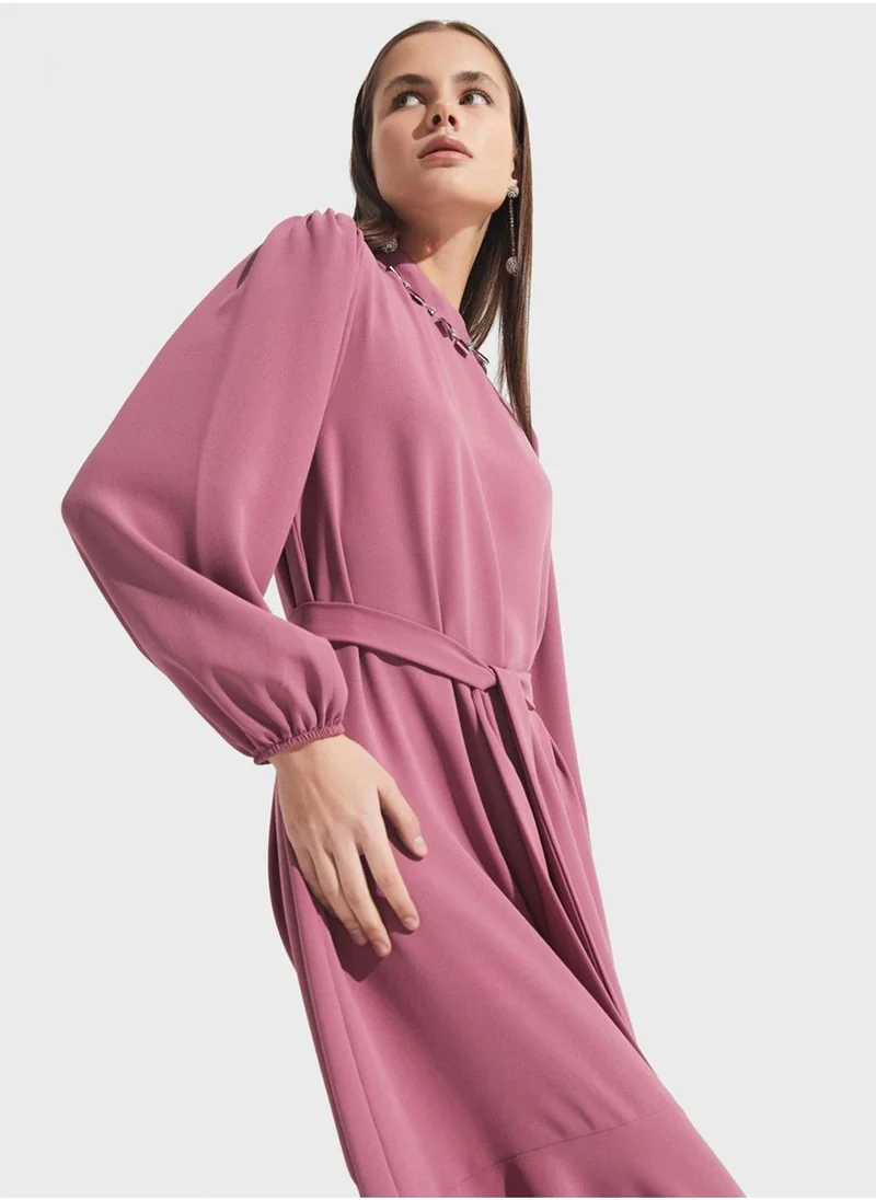 JUNE Tiered Belted Dress