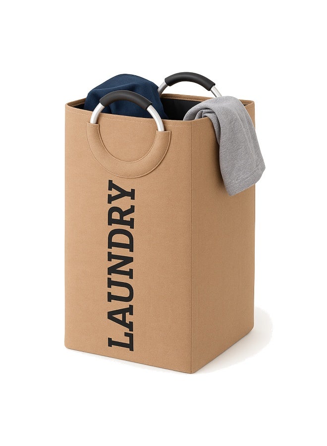 Rectangular Fabric Laundry Hamper Foldable for Clothes Storage Organizer – Padded Aluminum Handles Laundry Basket-Beige - Image 1