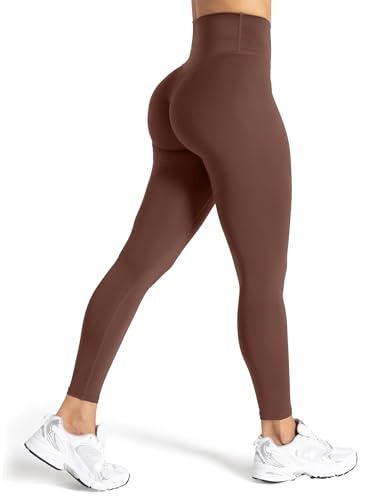 Unthewe Naked-Feel No Front Seam Leggings for Women - High Waisted Buttery Soft Workout Yoga Pants 25"(U810-Coffee Red-M) - Image 1