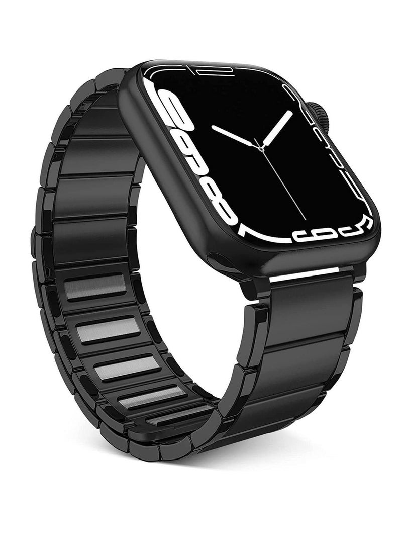 MOCOM Magnetic Metal Loop Strap Stainless Steel Band with Magnetic Closure for Apple Watch 49mm 45mm 44mm 42mm Black  - Image 1