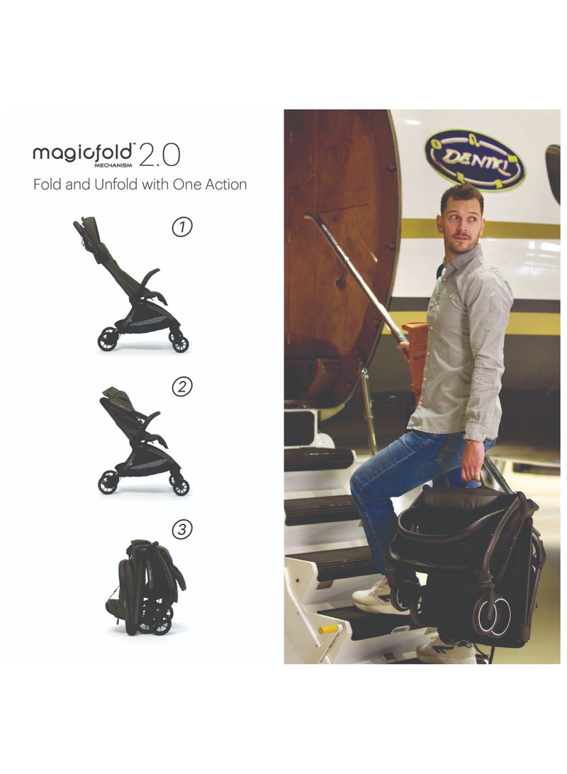 Hamilton by Yoop Traveller Premium Baby Stroller – Olive Green | Bronze Frame | MagicFold 2.0 Auto-Fold | Lightweight 7.9 kg | UPF 50+ Canopy | Travel Bag Included - Image 4