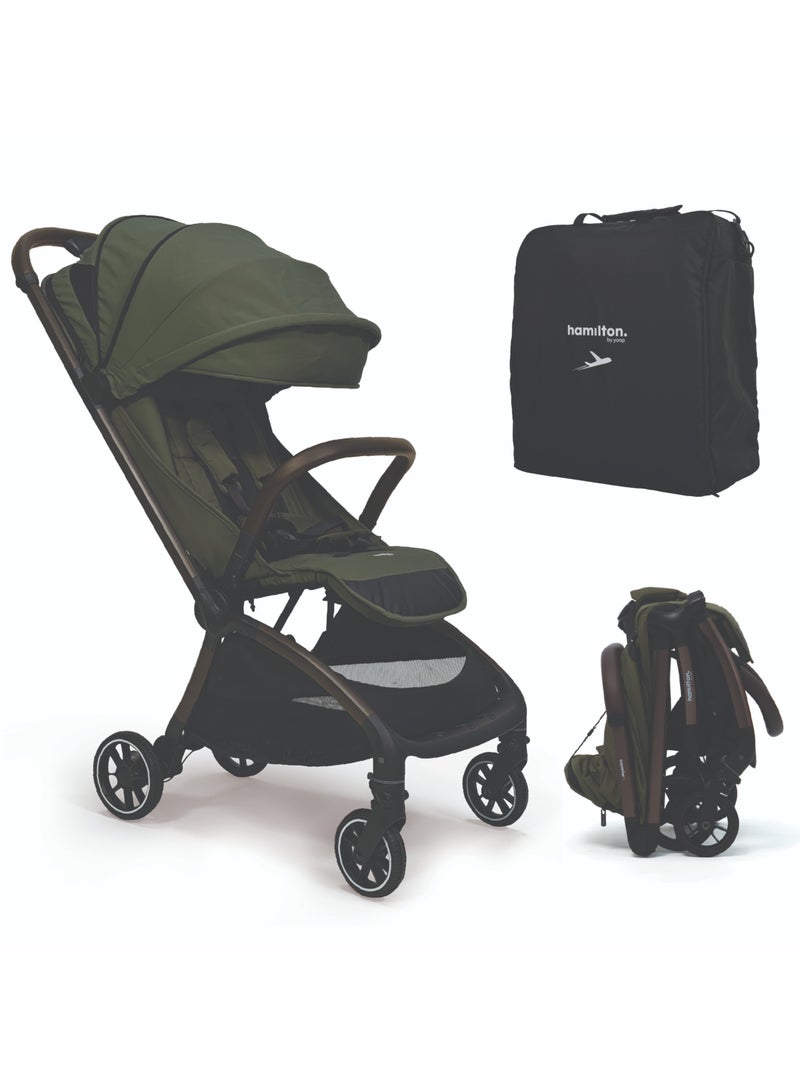 Hamilton by Yoop Traveller Premium Baby Stroller – Olive Green | Bronze Frame | MagicFold 2.0 Auto-Fold | Lightweight 7.9 kg | UPF 50+ Canopy | Travel Bag Included - Image 1