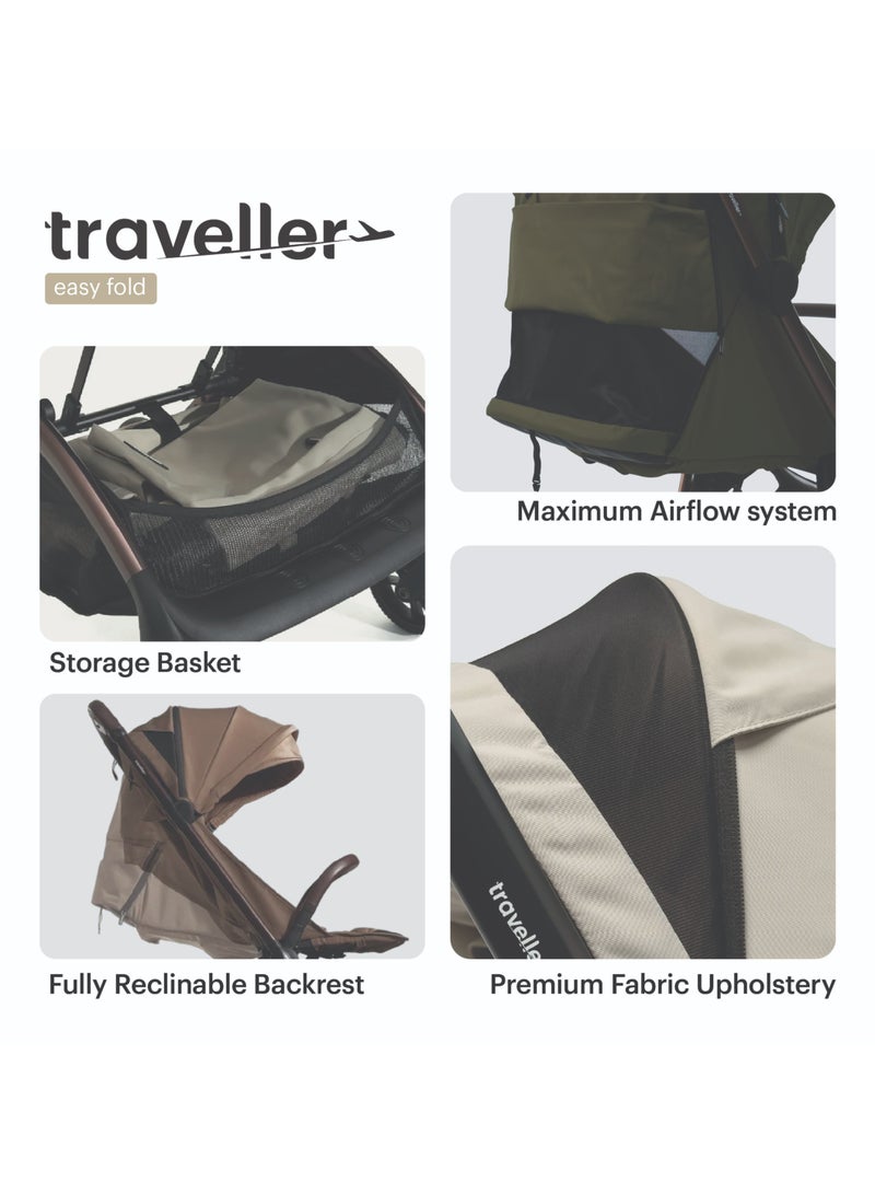 Hamilton by Yoop Traveller Premium Baby Stroller – Olive Green | Bronze Frame | MagicFold 2.0 Auto-Fold | Lightweight 7.9 kg | UPF 50+ Canopy | Travel Bag Included - Image 5
