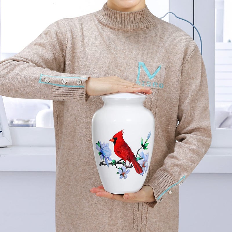 Icokee Adult Urn For Human Ashes Red Cardinal Cremation Urn White Funeral Urn Decorative Urn Burial Urn Large Memorial Urn With Velvet Bag Up To 200 Lbs Capacity - Image 2