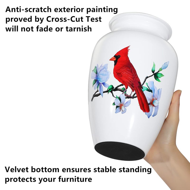 Icokee Adult Urn For Human Ashes Red Cardinal Cremation Urn White Funeral Urn Decorative Urn Burial Urn Large Memorial Urn With Velvet Bag Up To 200 Lbs Capacity - Image 5