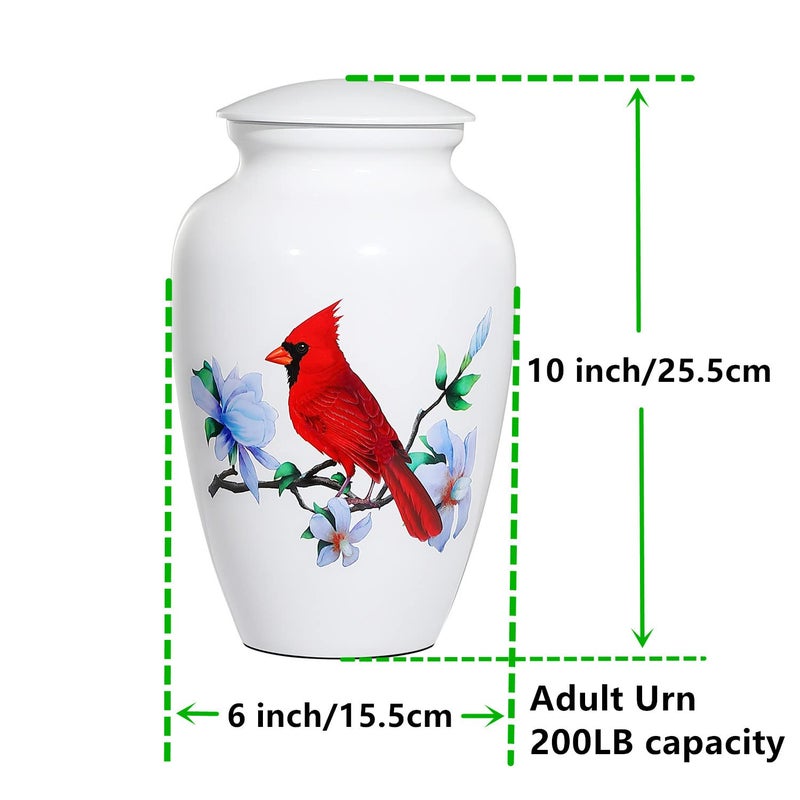 Icokee Adult Urn For Human Ashes Red Cardinal Cremation Urn White Funeral Urn Decorative Urn Burial Urn Large Memorial Urn With Velvet Bag Up To 200 Lbs Capacity - Image 3